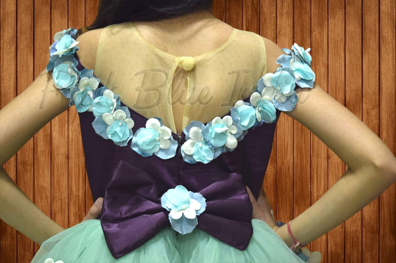 Green ankle length off shoulder gown for girls party stylish outfit