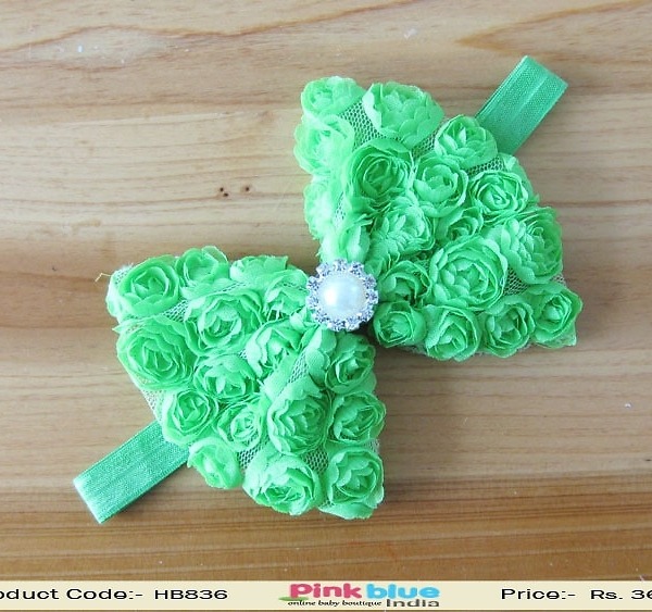 Green net flower headband for toddler party wear, fresh and stylish look