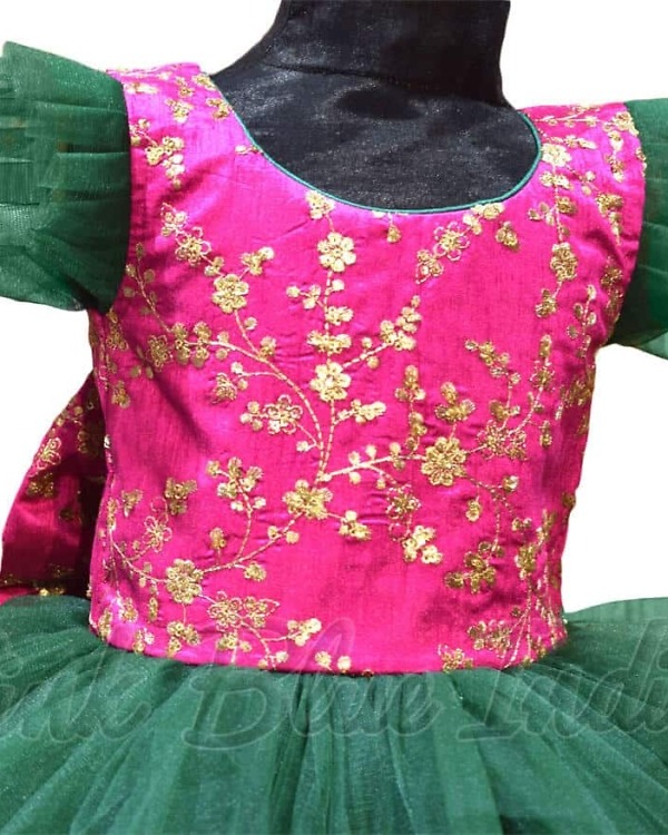 Baby girl green party wear gown elegant birthday outfit