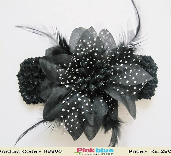 Grey black flower headband for kids party wear stylish