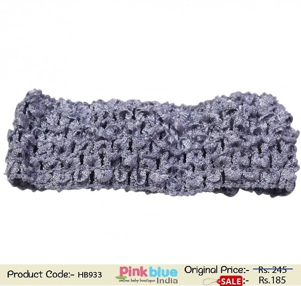 Grey crochet stretch headband for girls party, comfortable and stylish