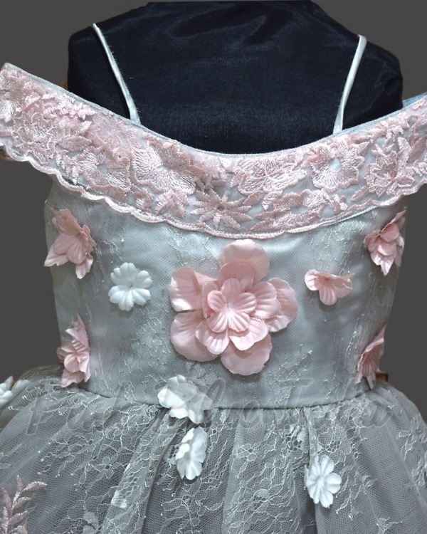 Grey flower girl gown for kids wedding party stylish princess outfit