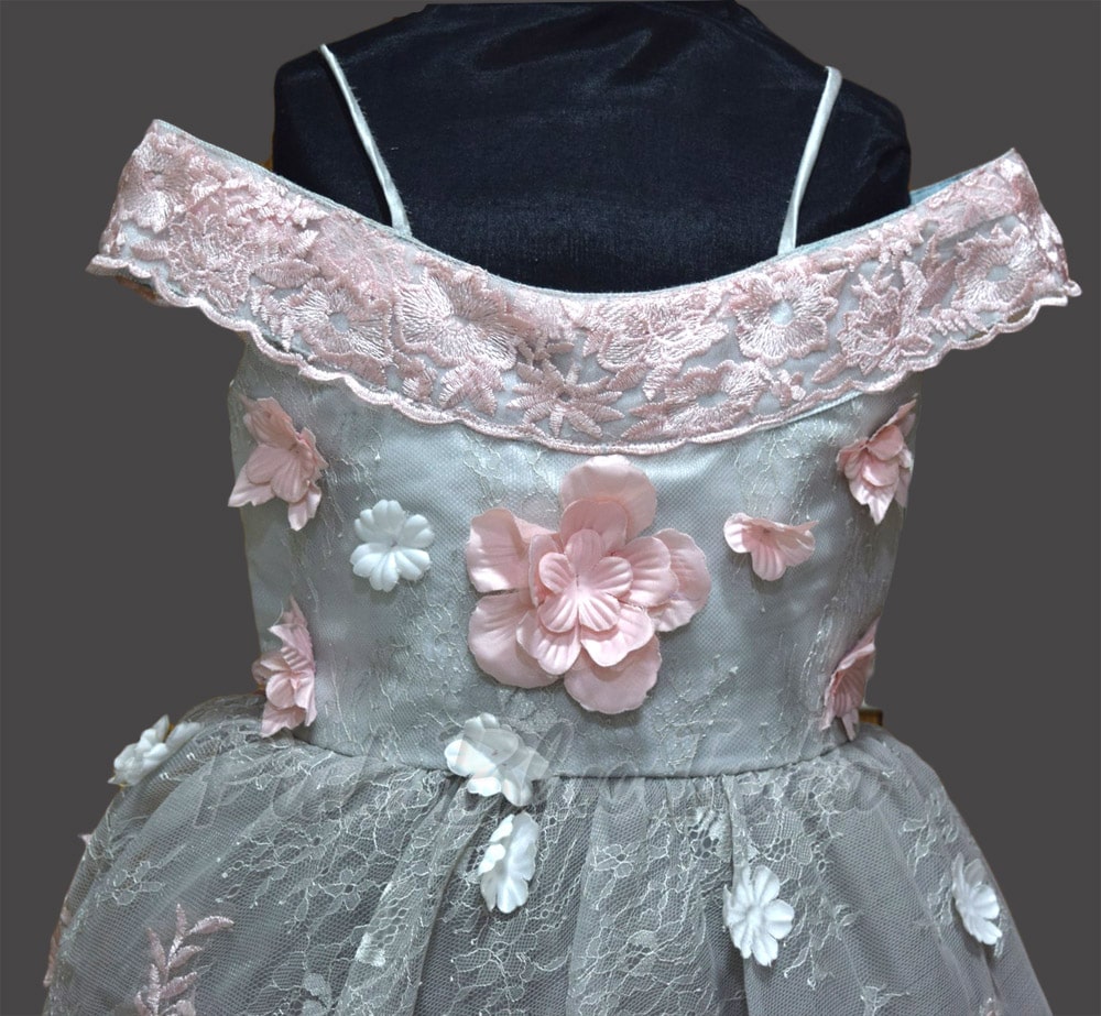 Grey flower girl gown for kids wedding party stylish princess outfit