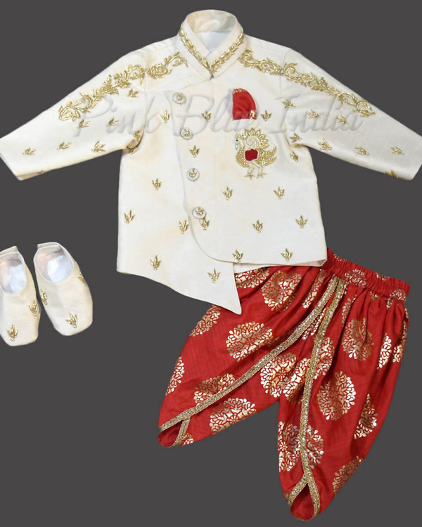 Boys silk dhoti jacket set handwork festive wedding wear