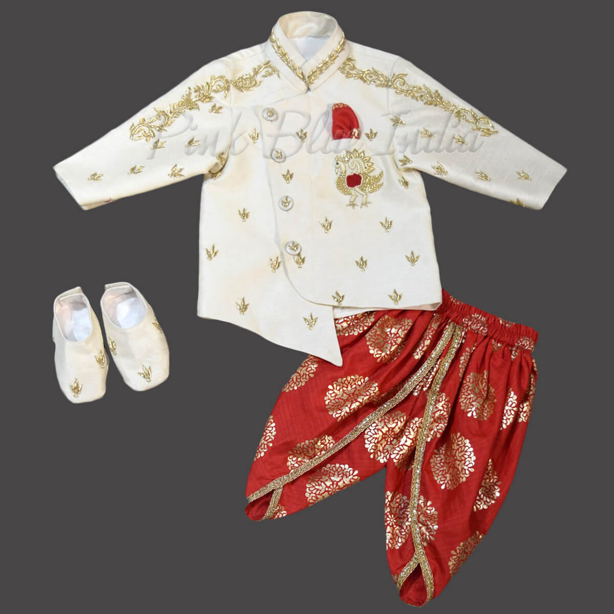 Boys silk dhoti jacket set handwork festive wedding wear