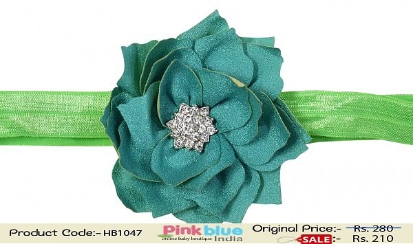 Green flower infant headband for party, fresh and cute hair accessory