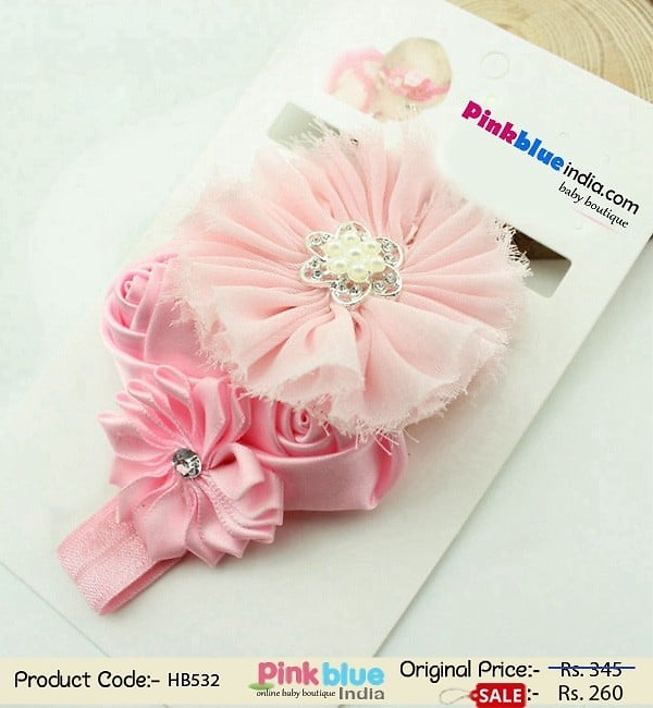 Soft baby pink infant headband for birthday, adorable and elegant gift