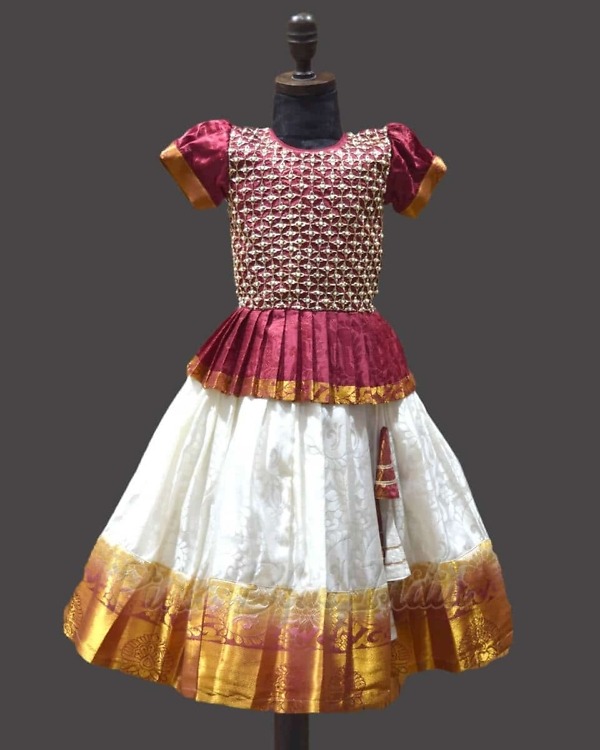Heavy handwork pattu pavadai for baby girl, elegant festival outfit
