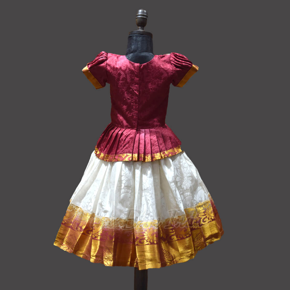Handwork pattu pavadai design for girls, traditional celebration wear
