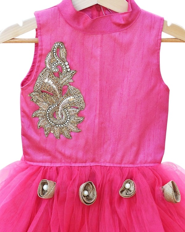Hot pink high neck dress for girls, stylish party wear