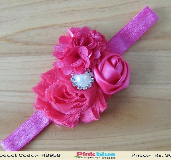 Hot pink flower baby headband for birthday, bright and stylish wear