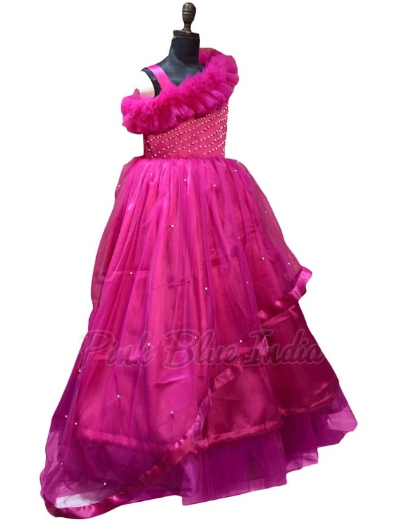 Hot pink tail gown for girls elegant birthday celebration wear