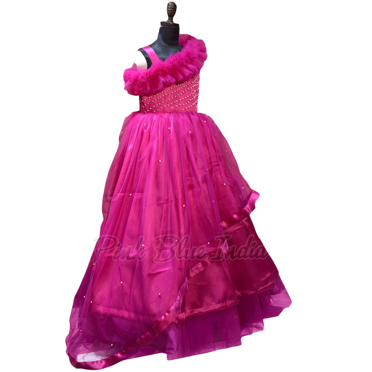 Hot pink tail gown for girls elegant birthday celebration wear