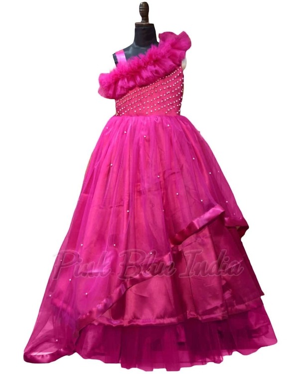 Hot pink tail gown for girls birthday stylish party wear