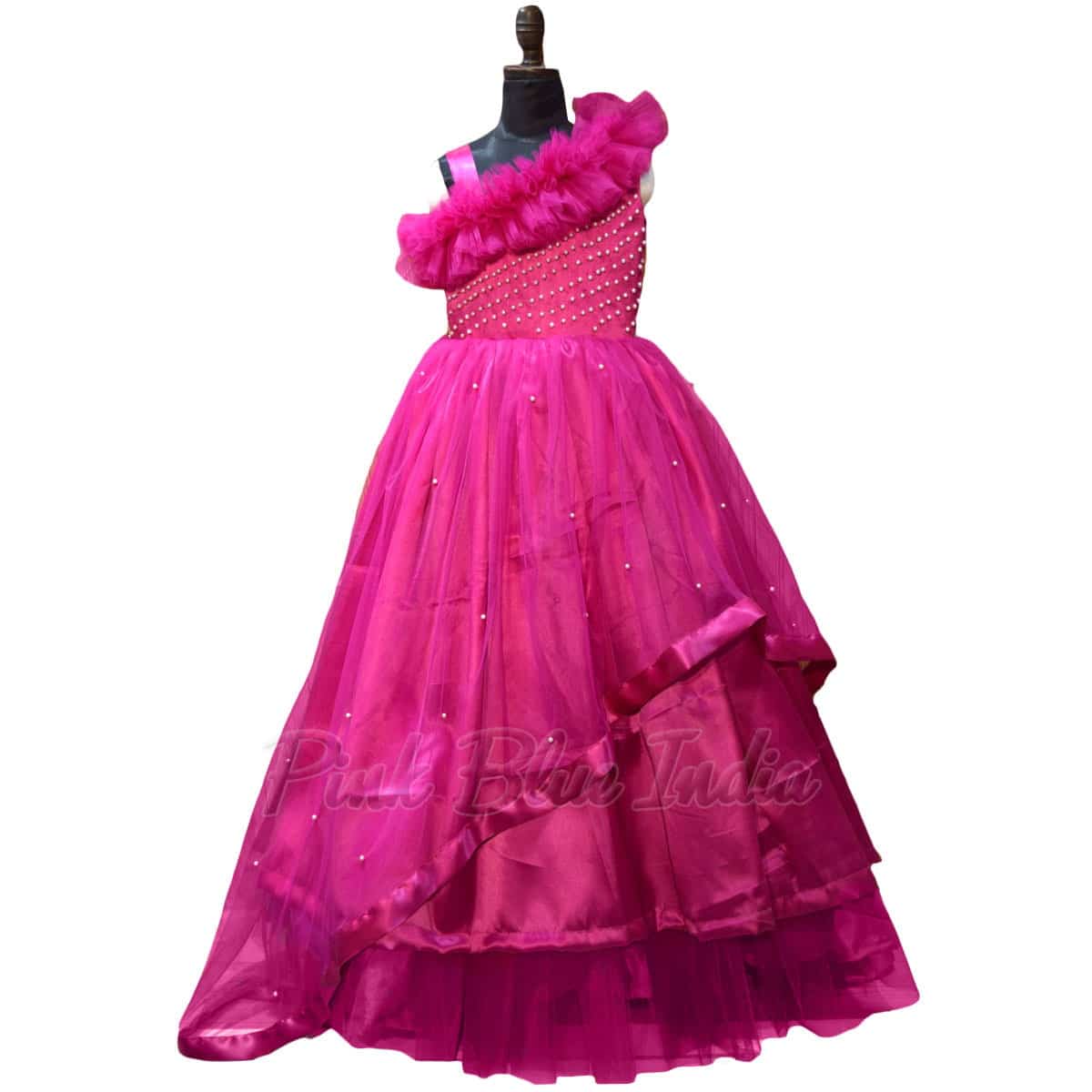 Hot pink tail gown for girls birthday stylish party wear