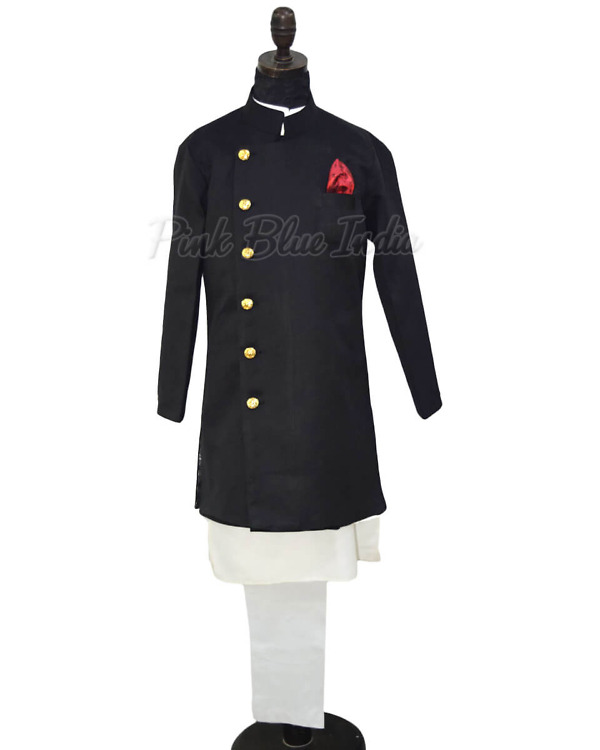 Black achkan suit boys wedding party wear stylish outfit