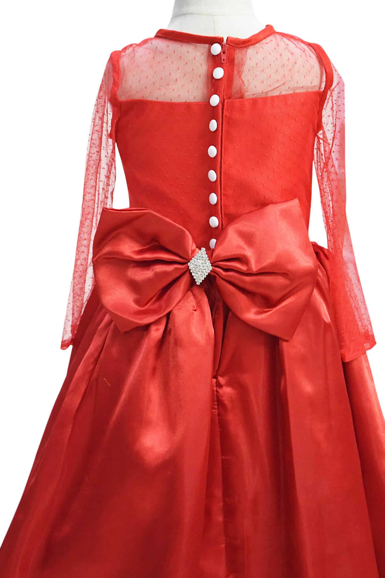 Girls red satin net high low dress wedding party elegant outfit