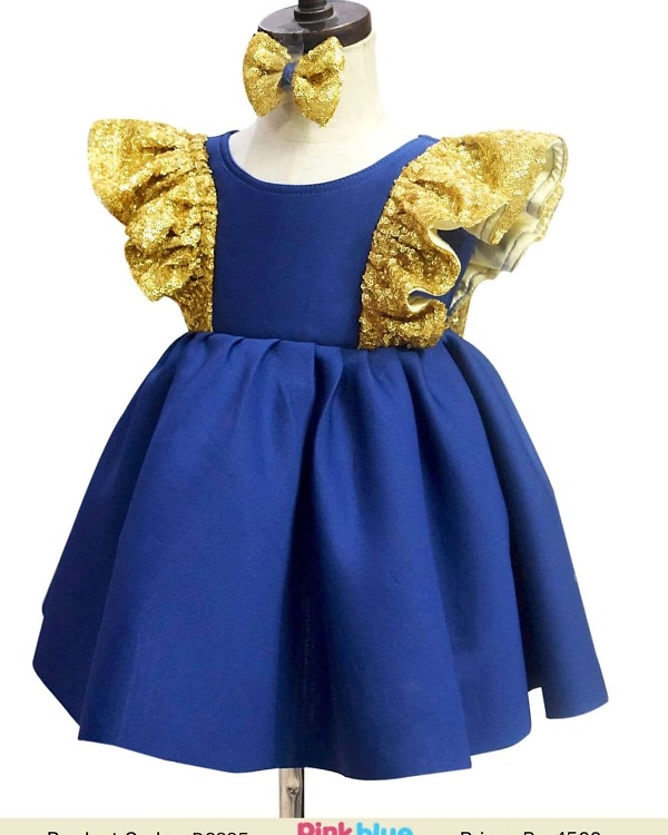 Kids girl royal blue short dress birthday party wear stylish elegant look