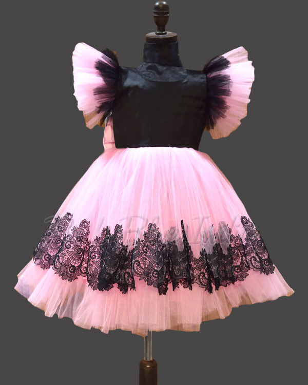 Kids black pink gown for birthday party stylish designer outfit