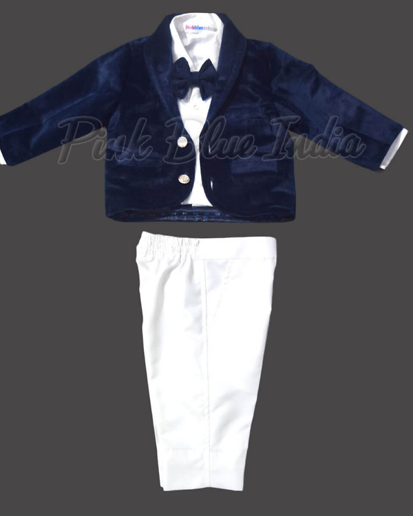 Kids blue velvet suit for boys birthday party wear stylish outfit