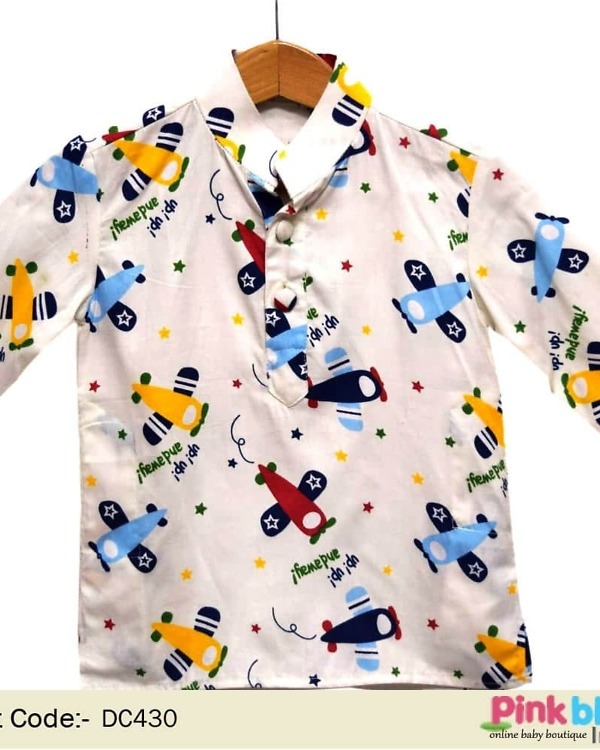 Aeroplane print kurta for kids playful festive outfit breathable stylish design