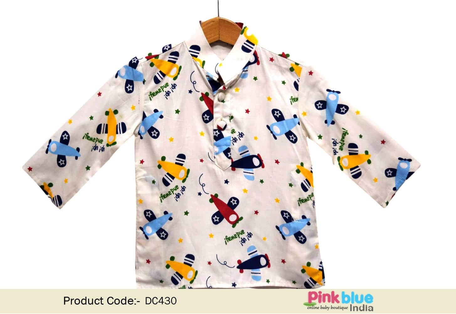 Aeroplane print kurta for kids playful festive outfit breathable stylish design