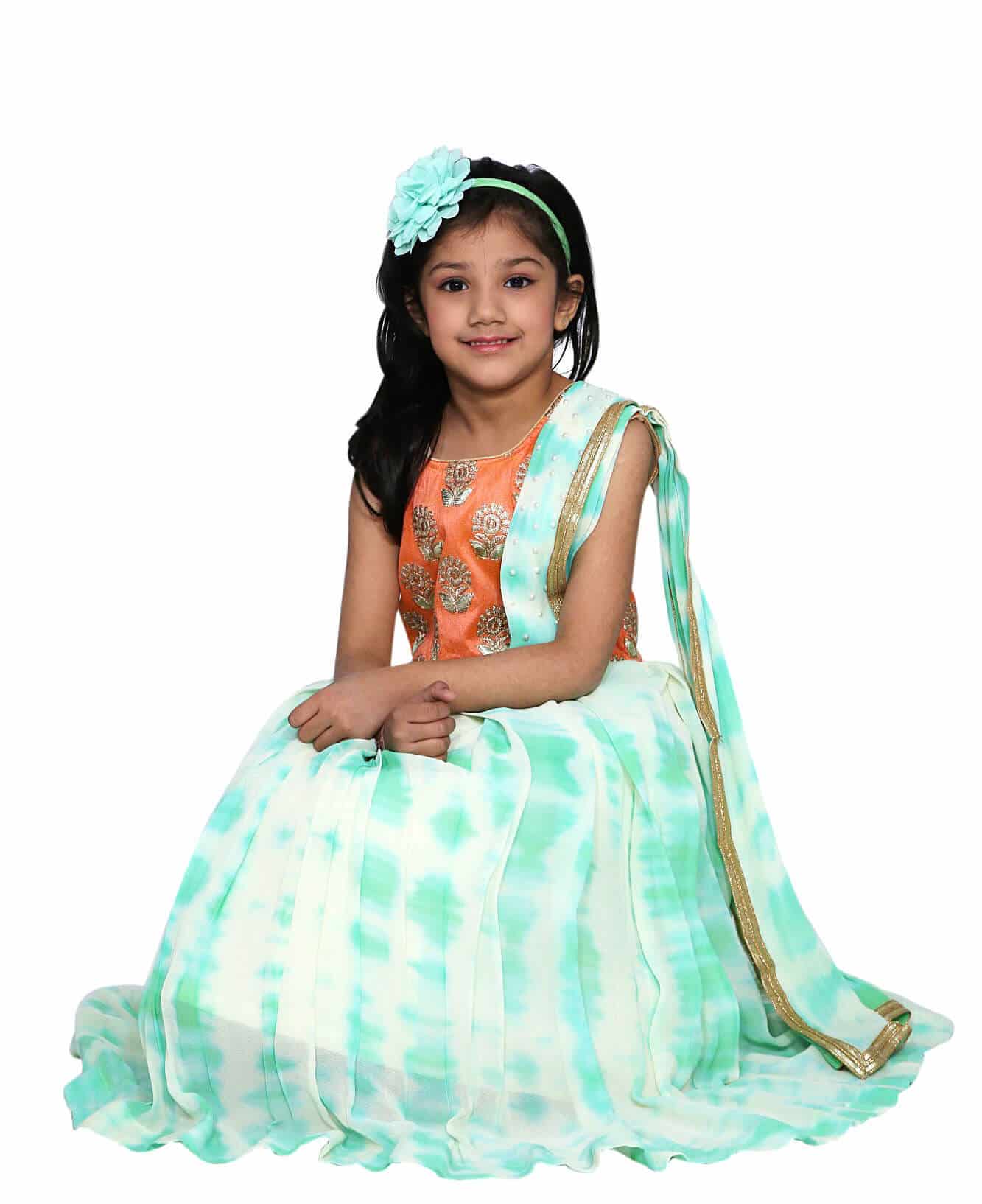 Half saree style gown for kids girl, indo western party wear, elegant outfit