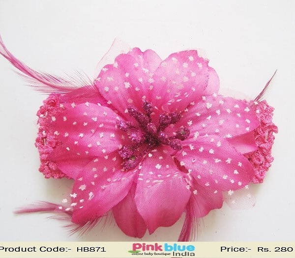 Hot pink flower hair accessory for kids party wear stylish