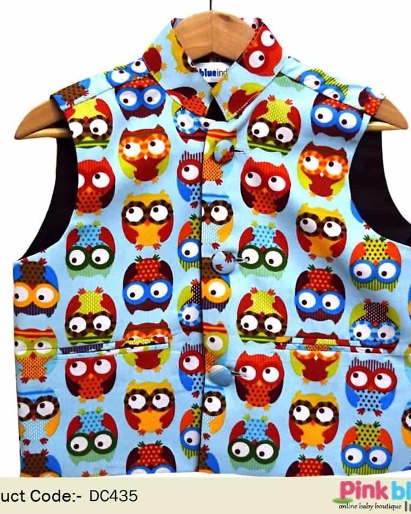 Kids owl print nehru jacket stylish festive celebration outfit