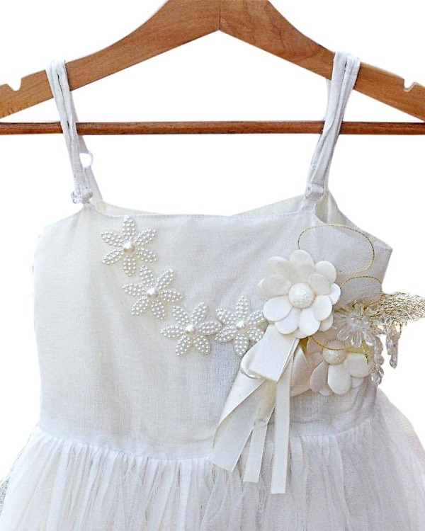 Off white frock for kids with motif, elegant wedding outfit