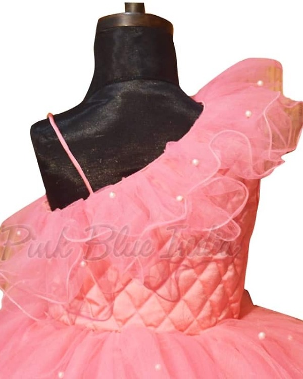 Pink birthday gown for kids girl stylish party wear elegant design