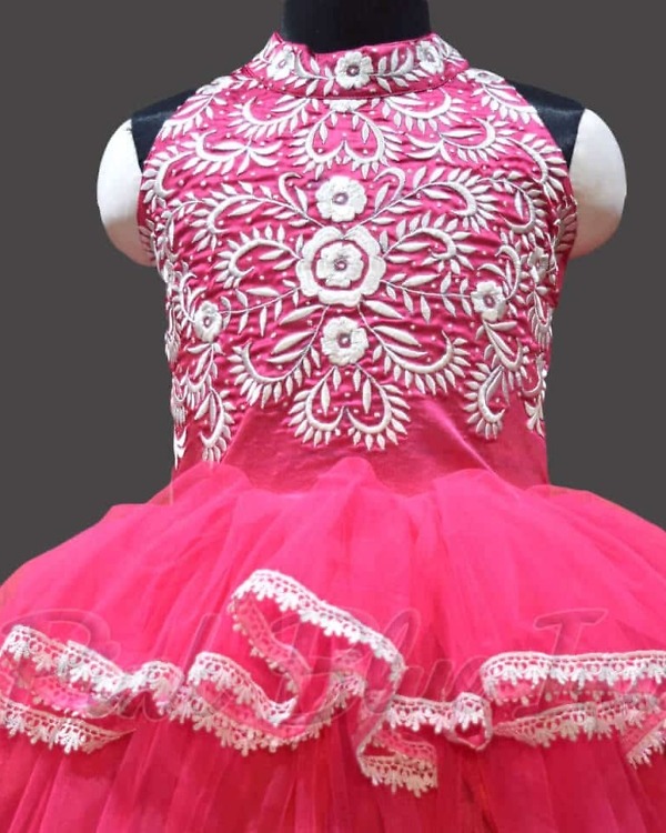 Pink halter neck dress for kids birthday party elegant outfit