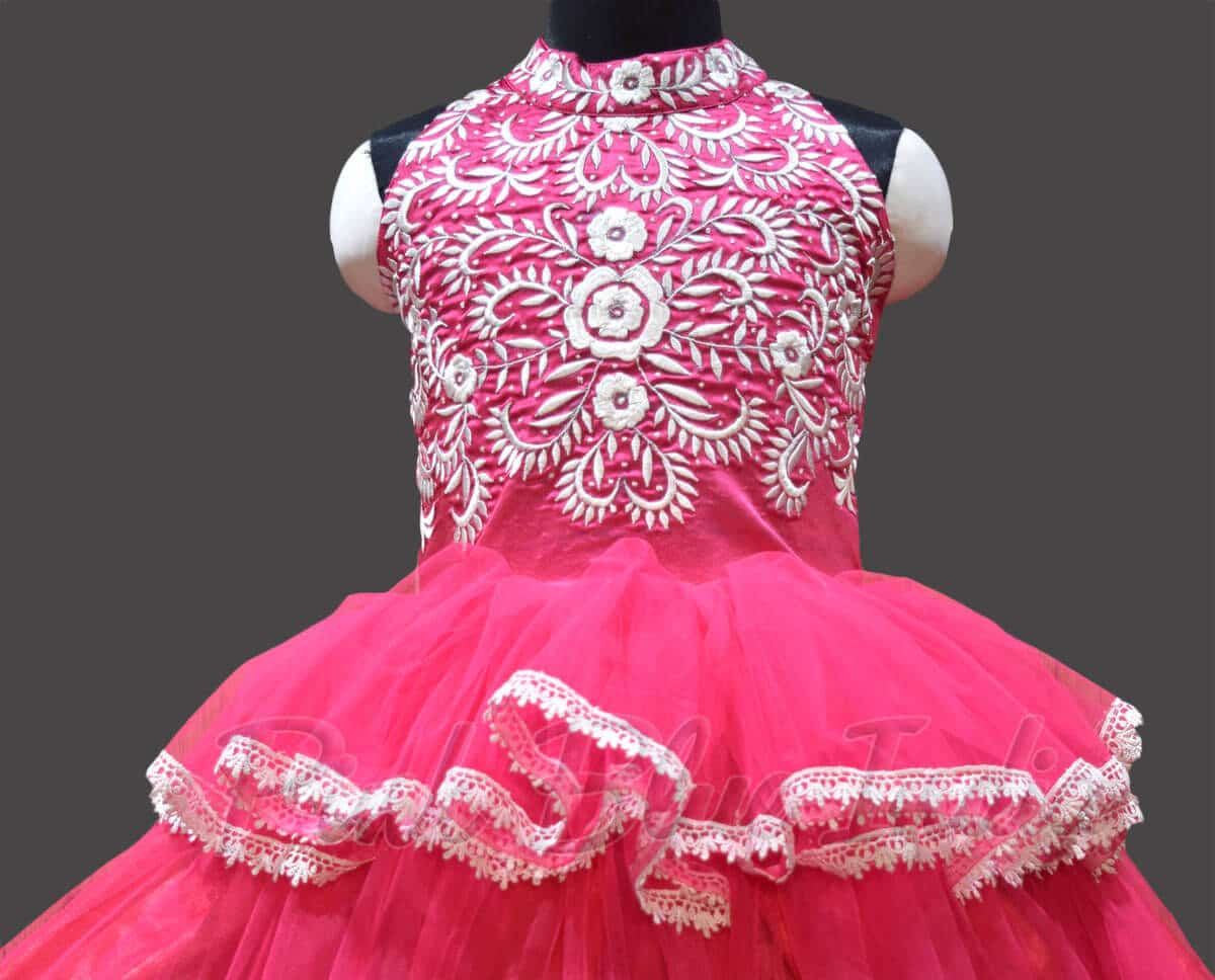 Pink halter neck dress for kids birthday party elegant outfit