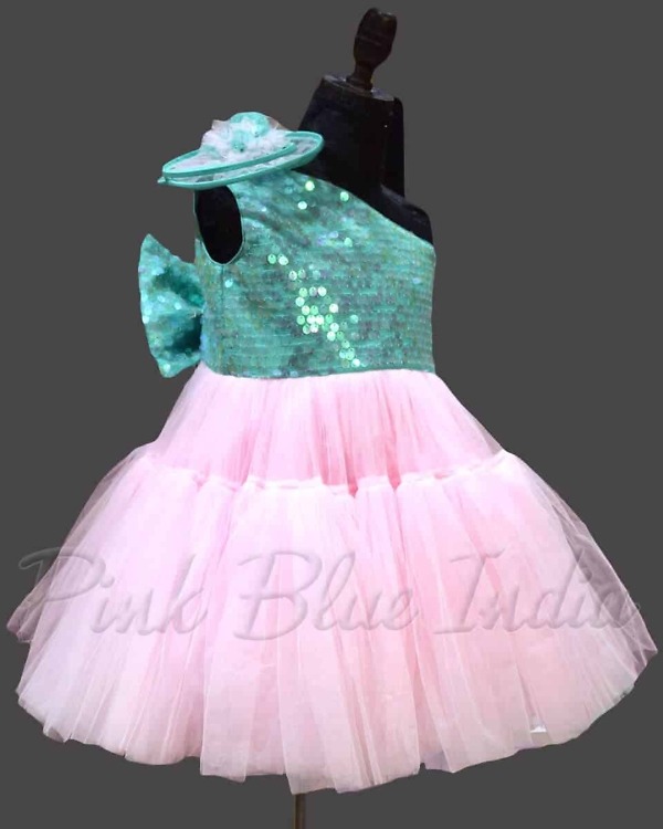Kids pink one shoulder gown for birthday party elegant stylish wear
