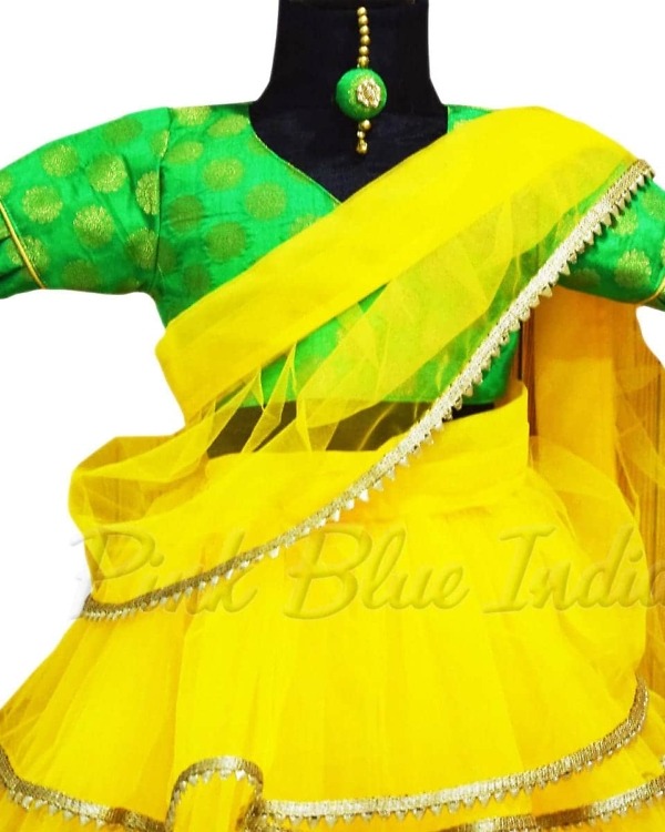 Kids yellow lehenga for girls wedding festive stylish outfit