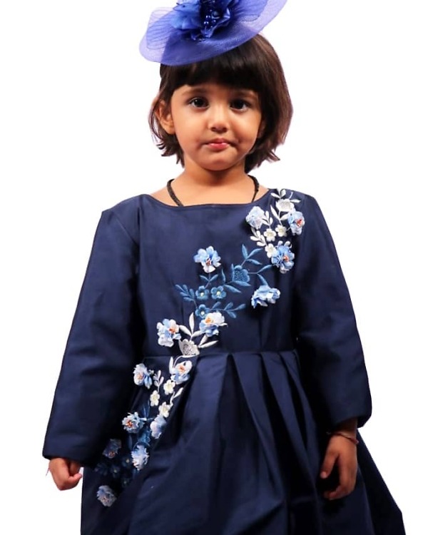 Latest blue birthday gown for baby girl party trendy princess dress