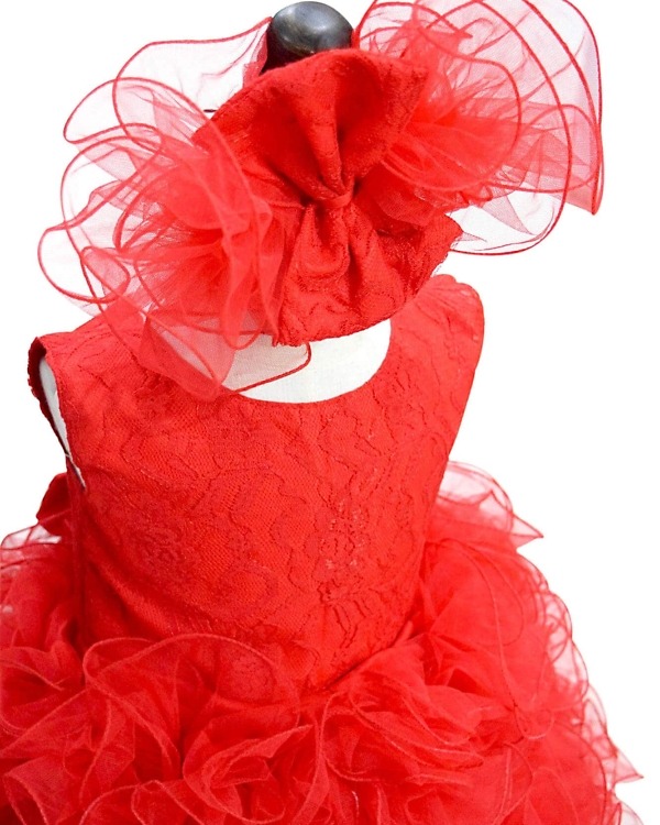 Red layered ruffle dress for kids girl, birthday party wear, stylish outfit