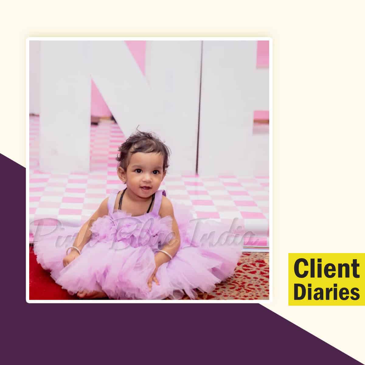 Baby girl lavender bouquet gown stylish birthday outfit