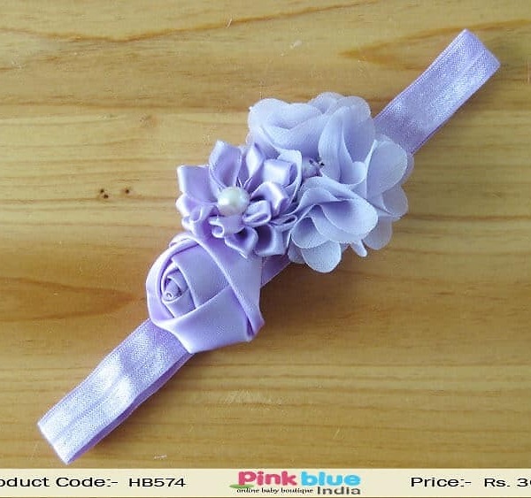 Lavender Colored Infant Headband With Three Flowers