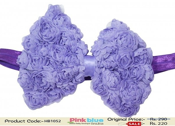 Lavender floral bow hairband for baby girls party, elegant and stylish wear