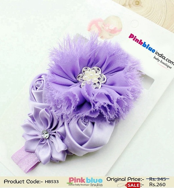Lavender floral baby girl headband for wedding event, stylish and cute