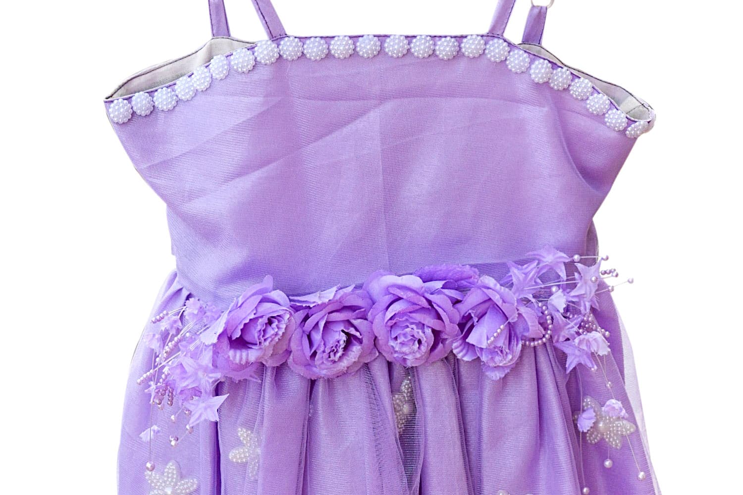 Lavender frock for kids with rosettes, cute birthday party dress