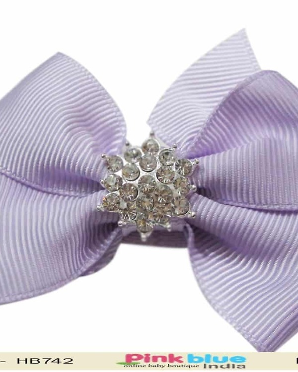 Lavender baby girl headband with diamond bow for birthday, elegant style
