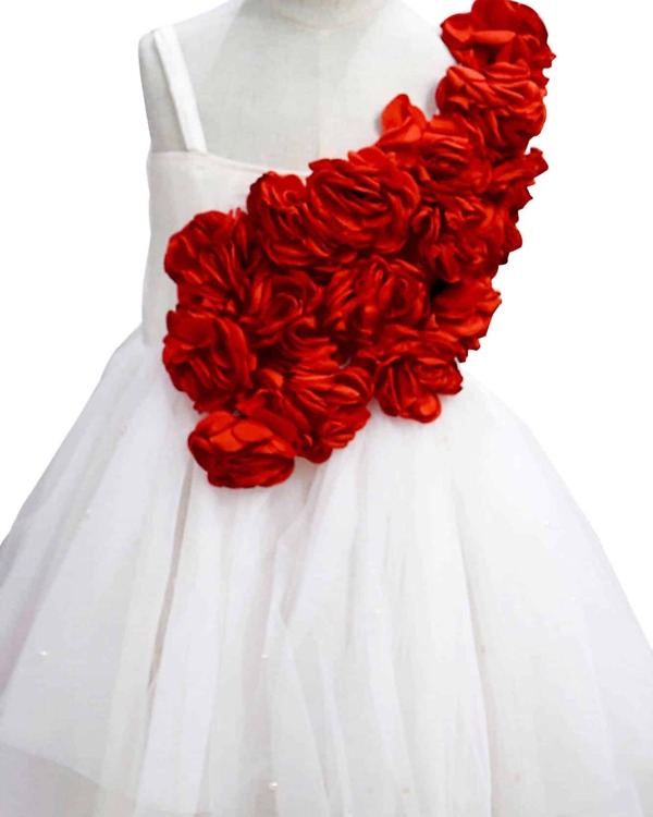 3D rose flower gown for little girl, wedding party wear, stylish princess outfit