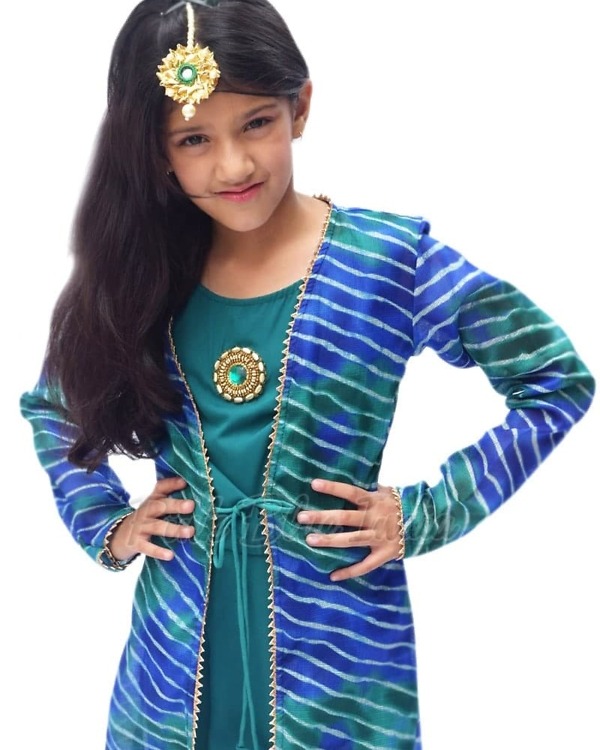 Long chanderi jacket with crop top palazzo for girls wedding
