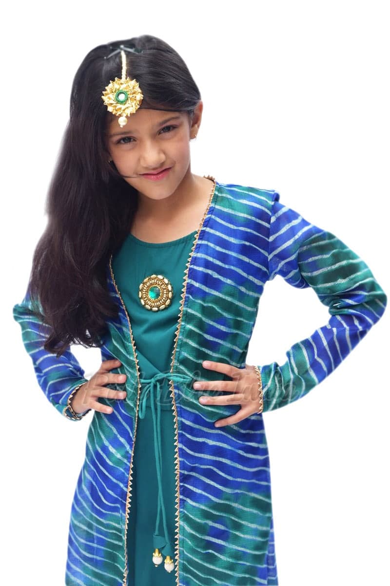 Long chanderi jacket with crop top palazzo for girls wedding