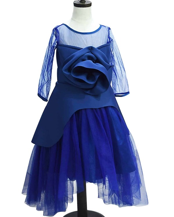 Royal blue long sleeve flower girl dress for kids, wedding wear, elegant outfit