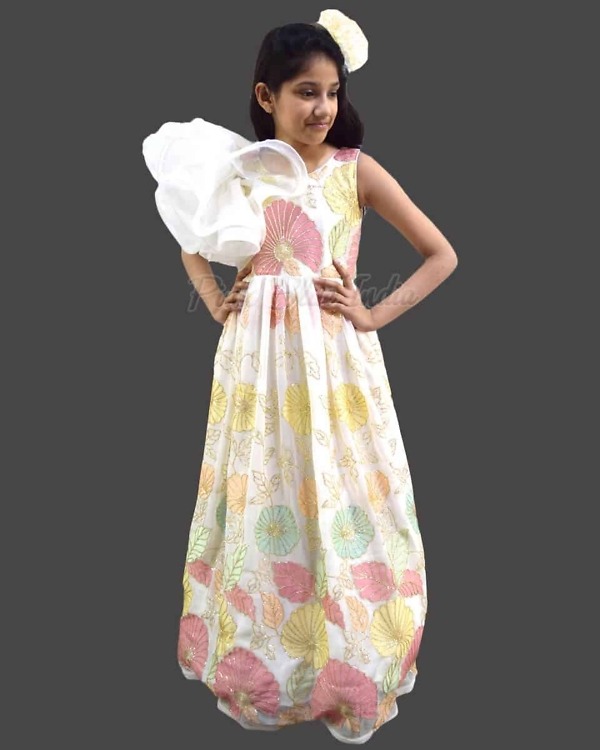Long straight gown girls birthday party wear stylish elegant outfit