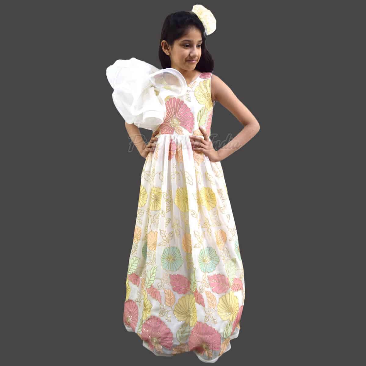 Long straight gown girls birthday party wear stylish elegant outfit