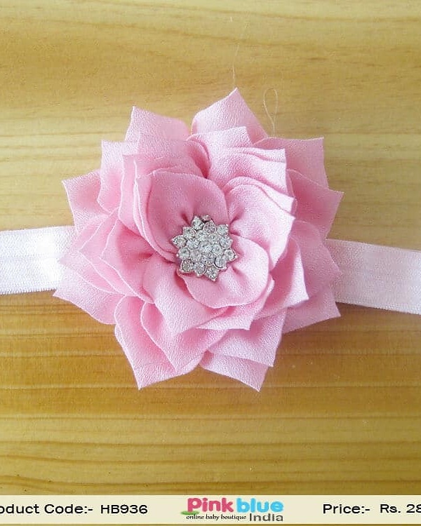 Baby pink kids flower hairband for birthday outfit, sweet stylish look